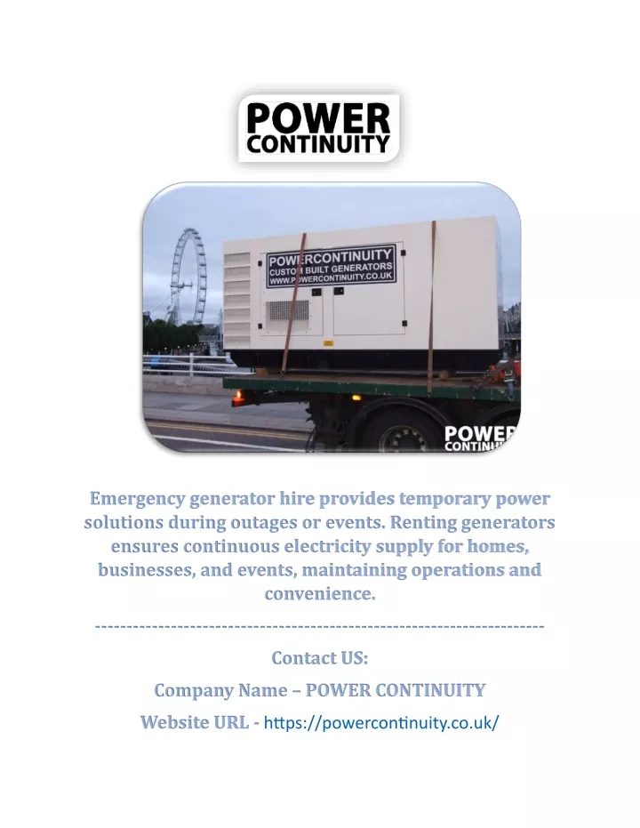 emergency generator hire provides temporary power
