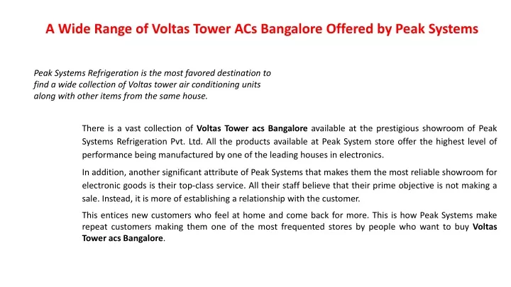 a wide range of voltas tower acs bangalore