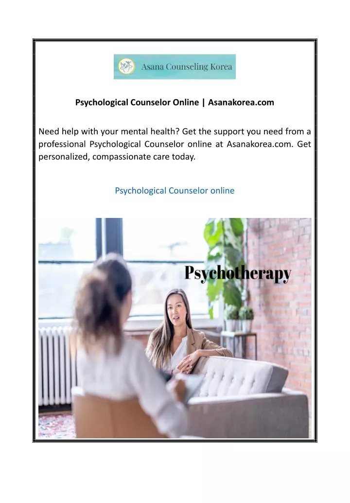 psychological counselor online asanakorea com