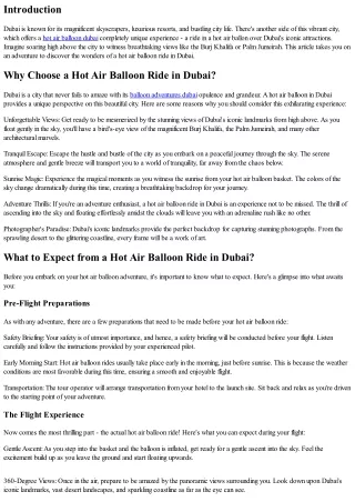Hot Air Balloon Ride in Dubai: A Mesmerizing Experience