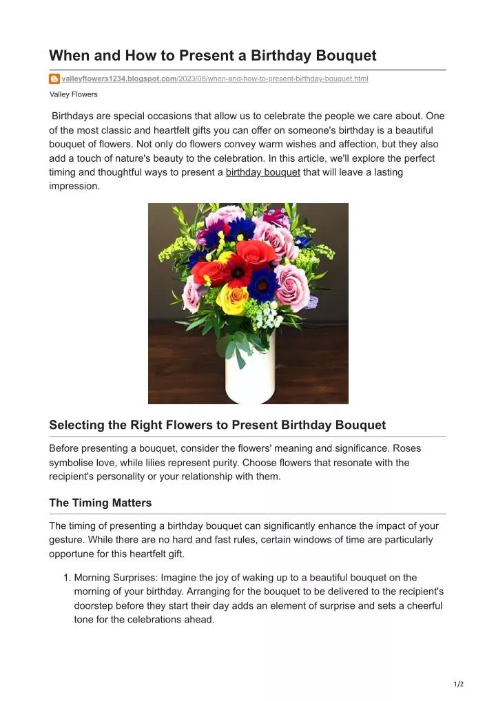 when and how to present a birthday bouquet