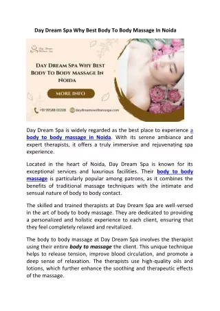 Day Dream Spa Why Best Body To Body Massage In Noida