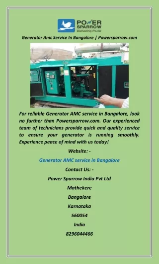 generator amc service in bangalore powersparrow