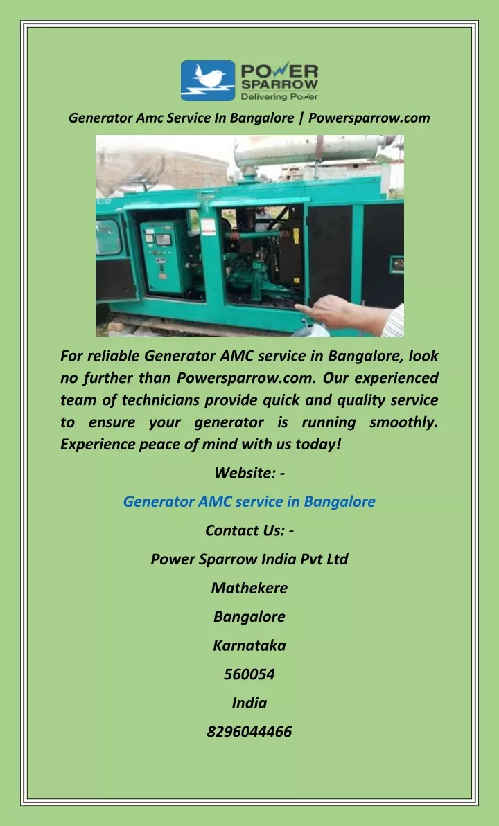 generator amc service in bangalore powersparrow