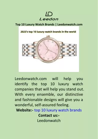 Top 10 Luxury Watch Brands  Leedonwatch