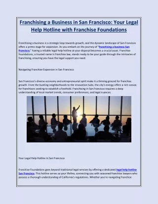 Franchising a Business in San Francisco Your Legal Help Hotline with Franchise Foundations