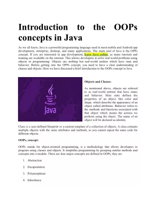 Introduction to the OOPs concepts in Java