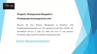 Property Management Bangalore  9stonepropertymanagement.com