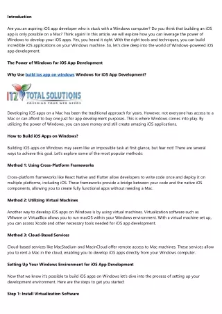 Windows as a Catalyst: Unleashing Your iOS App Development Potential