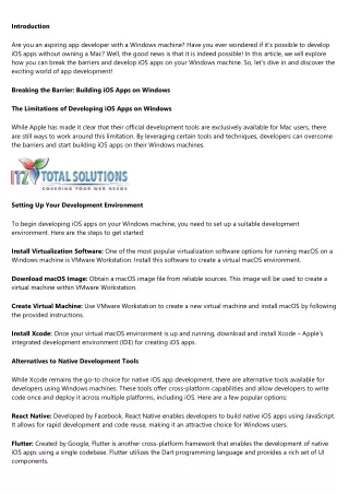 Breaking Barriers: Developing iOS Apps on Your Windows Machine