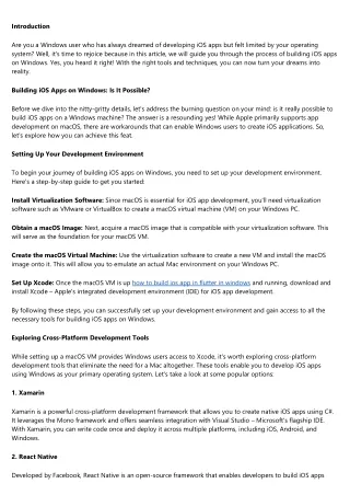 Windows Users Rejoice: Learn How to Develop iOS Apps