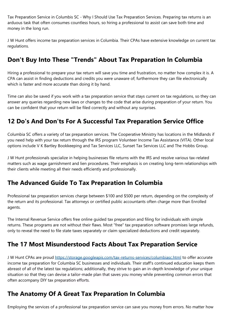 tax preparation service in columbis