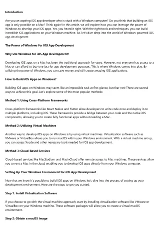 Windows as a Catalyst: Unleashing Your iOS App Development Potential