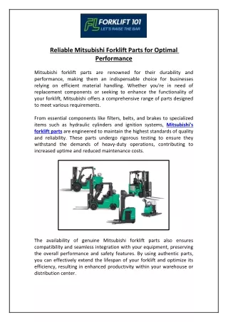 Shop Mitsubishi Forklift Parts Online