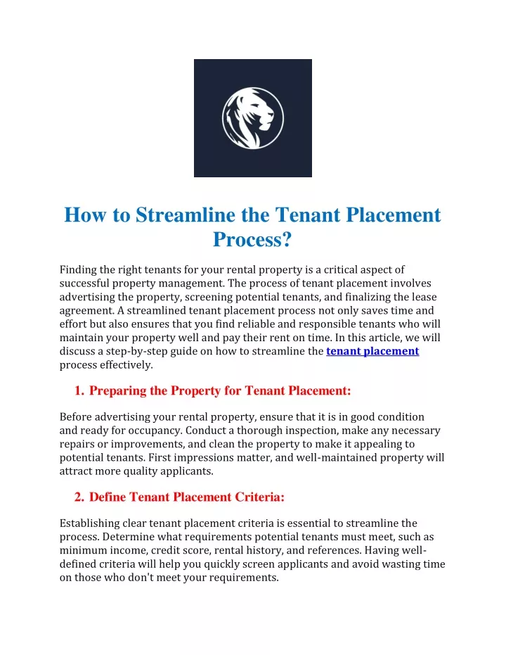 how to streamline the tenant placement process