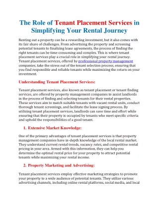 The Role of Tenant Placement Services in Simplifying Your Rental Journey