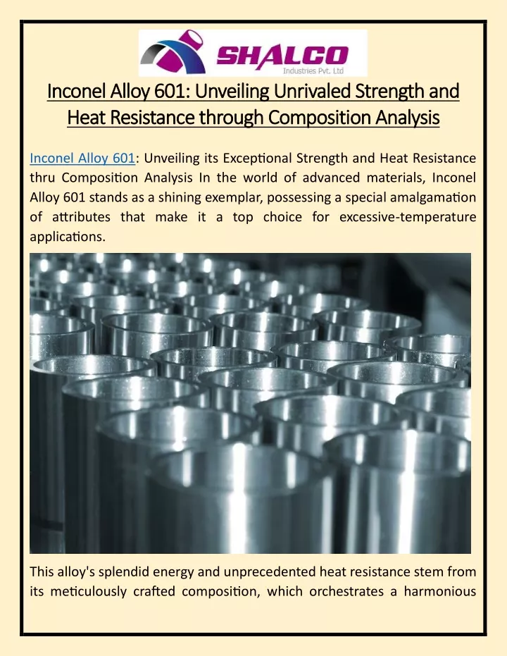 inconel alloy 601 unveiling unrivaled strength