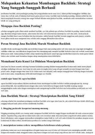 Jasa Backlink Indonesia : Melepaskan Intensitas Mendirikan Backlink: Strategi Na