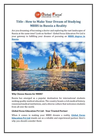 How to Make Your Dream of Studying MBBS in Russia a Reality