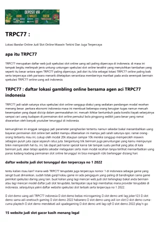 TRPC77 :      Daftar Tempat Judi Online Dan Juga Agen Resmi TRPC77 Indonesia