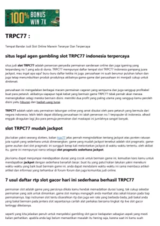 TRPC77 :      Registrasi Slot TRPC77 Indonesia Sepele Maxwin