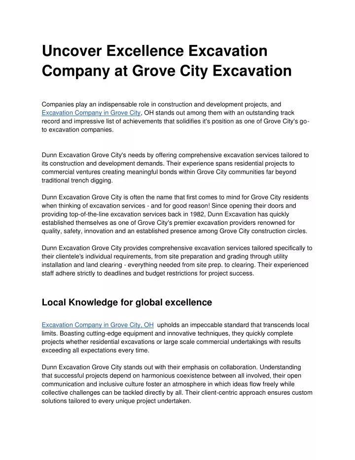 uncover excellence excavation company at grove