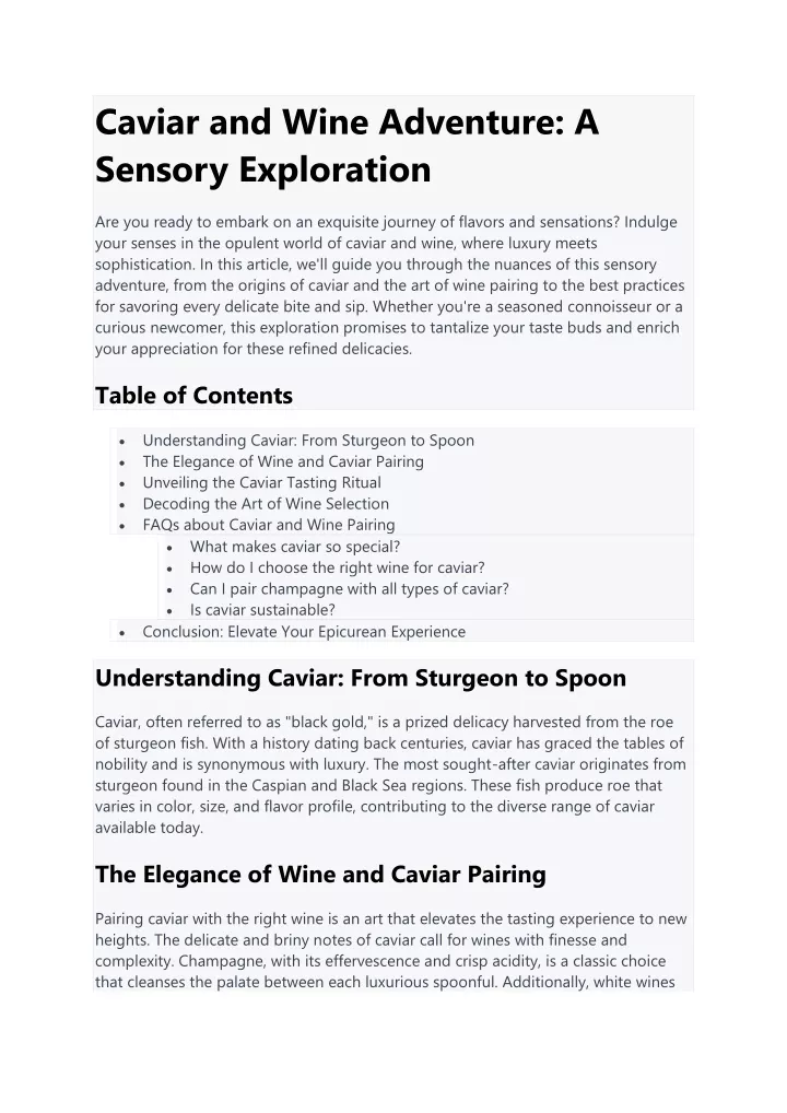 caviar and wine adventure a sensory exploration