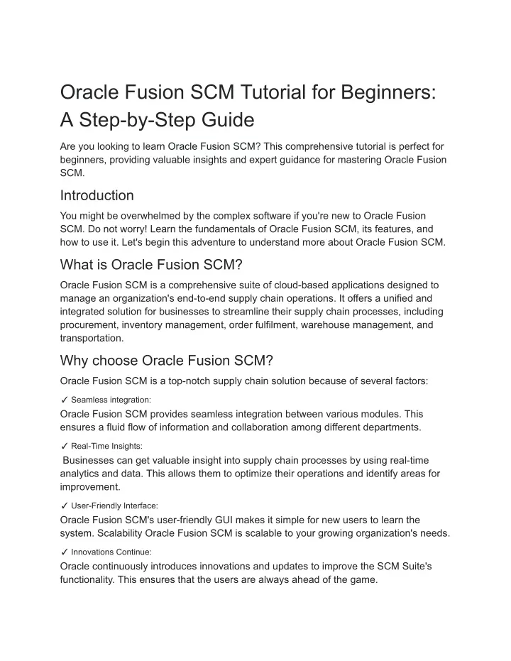oracle fusion scm tutorial for beginners a step
