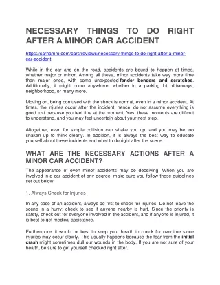 NECESSARY THINGS TO DO RIGHT AFTER A MINOR CAR ACCIDENT