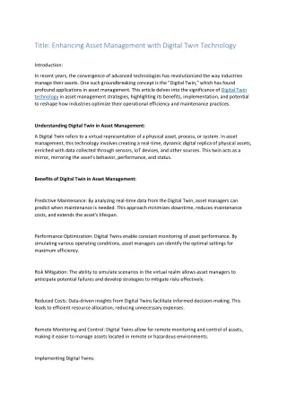 Digital Twin in Asset Management