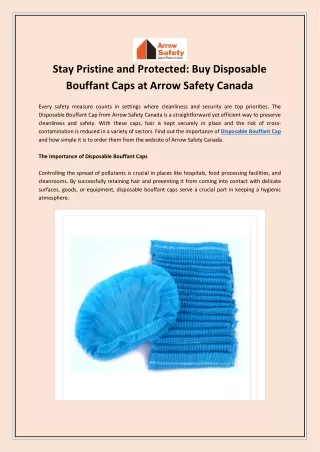 Stay Pristine and Protected: Buy Disposable Bouffant Caps at Arrow Safety Canada