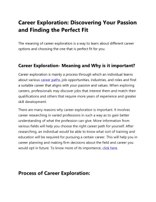 Career Exploration: Discovering Your Passion and Finding the Perfect Fit