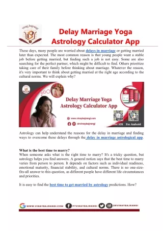 Delay Marriage Yoga Astrology Calculator App