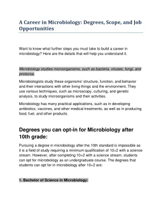 A Career in Microbiology: Degrees, Scope, and Job Opportunities