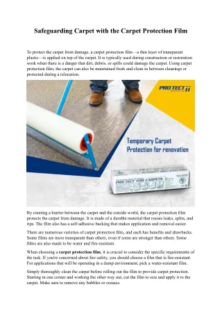 Safeguarding Carpet with the Carpet Protection Film
