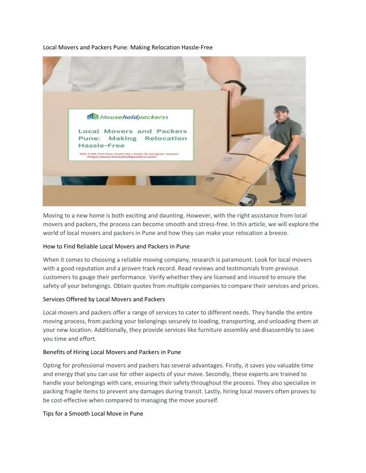 local movers and packers pune making relocation