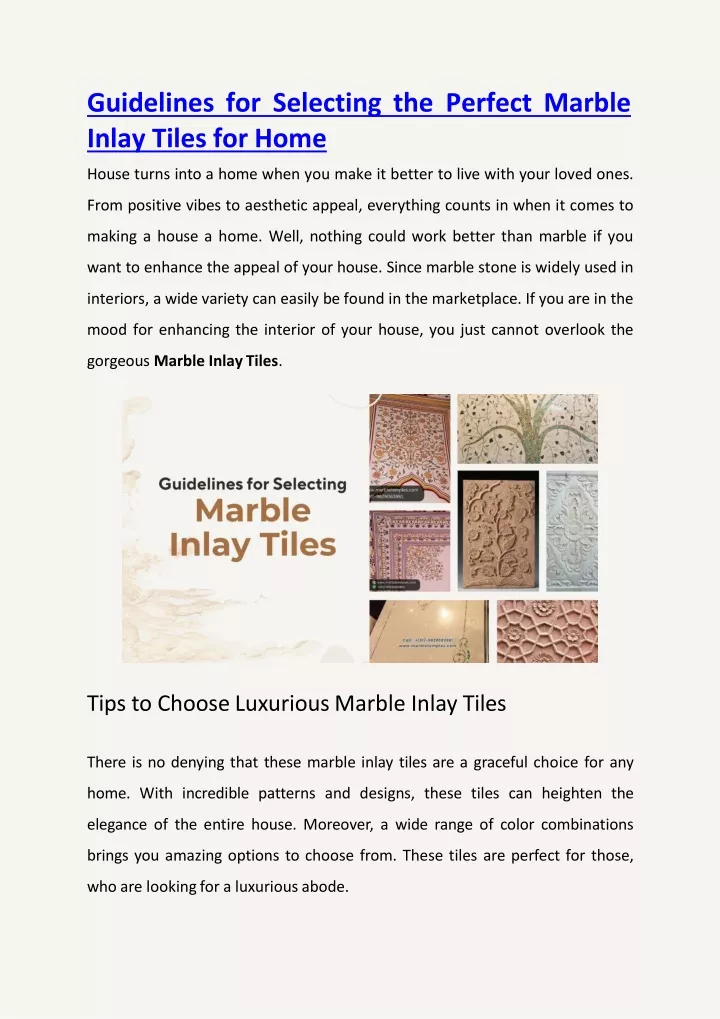 guidelines for selecting the perfect marble inlay tiles for home