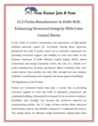 GI Z PURLIN Manufacturer In Delhi NCR Call-9250931900