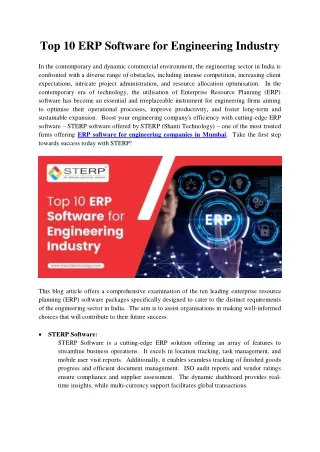 Top 10 ERP Software for Engineering Industry