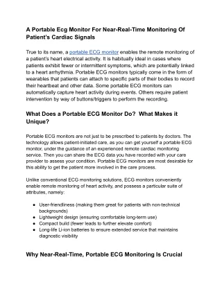 A Portable Ecg Monitor For Near-Real-Time Monitoring Of Patient’s Cardiac Signal