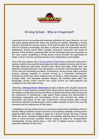 Driving School - Why is it Important