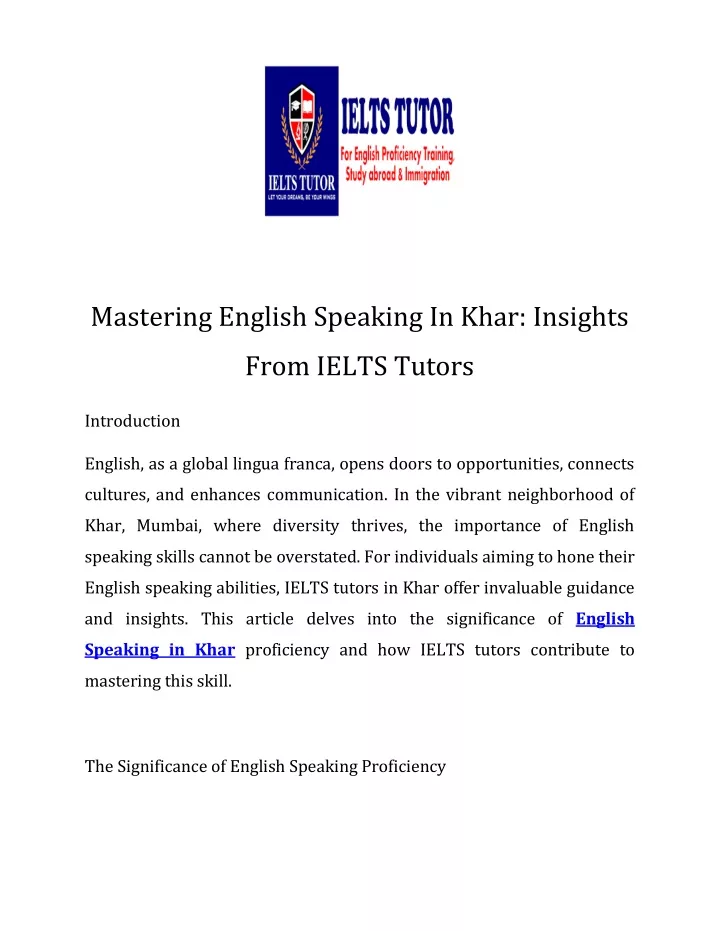 mastering english speaking in khar insights