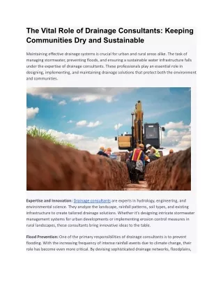 The Vital Role of Drainage Consultants: Keeping Communities Dry and Sustainable