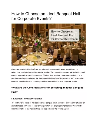 How to Choose an Ideal Banquet Hall for Corporate Events