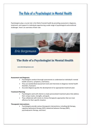 The Role of a Psychologist in Mental Health