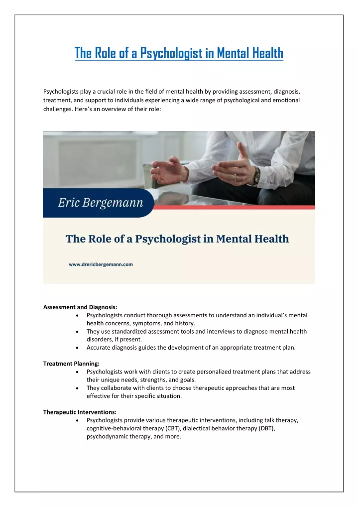 the role of a psychologist in mental health