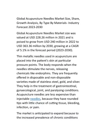 global acupuncture needles market size share