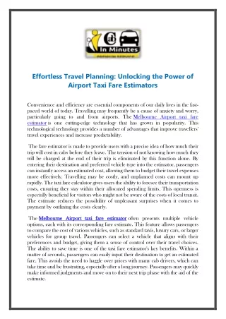Effortless Travel Planning- Unlocking the Power of Airport Taxi Fare Estimators
