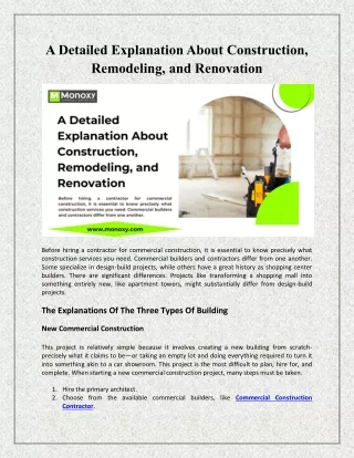 A Detailed Explanation About Construction, Remodeling, and Renovation n