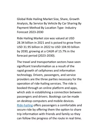 Global Ride Hailing Market Size